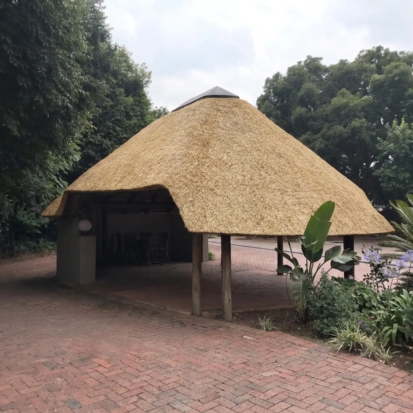 Freshly completed thatch roof on a lapa structure